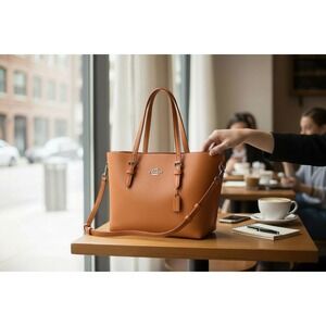 Coach Pebble Leather Tote Bag Cognac Crossbody Shoulder Strap